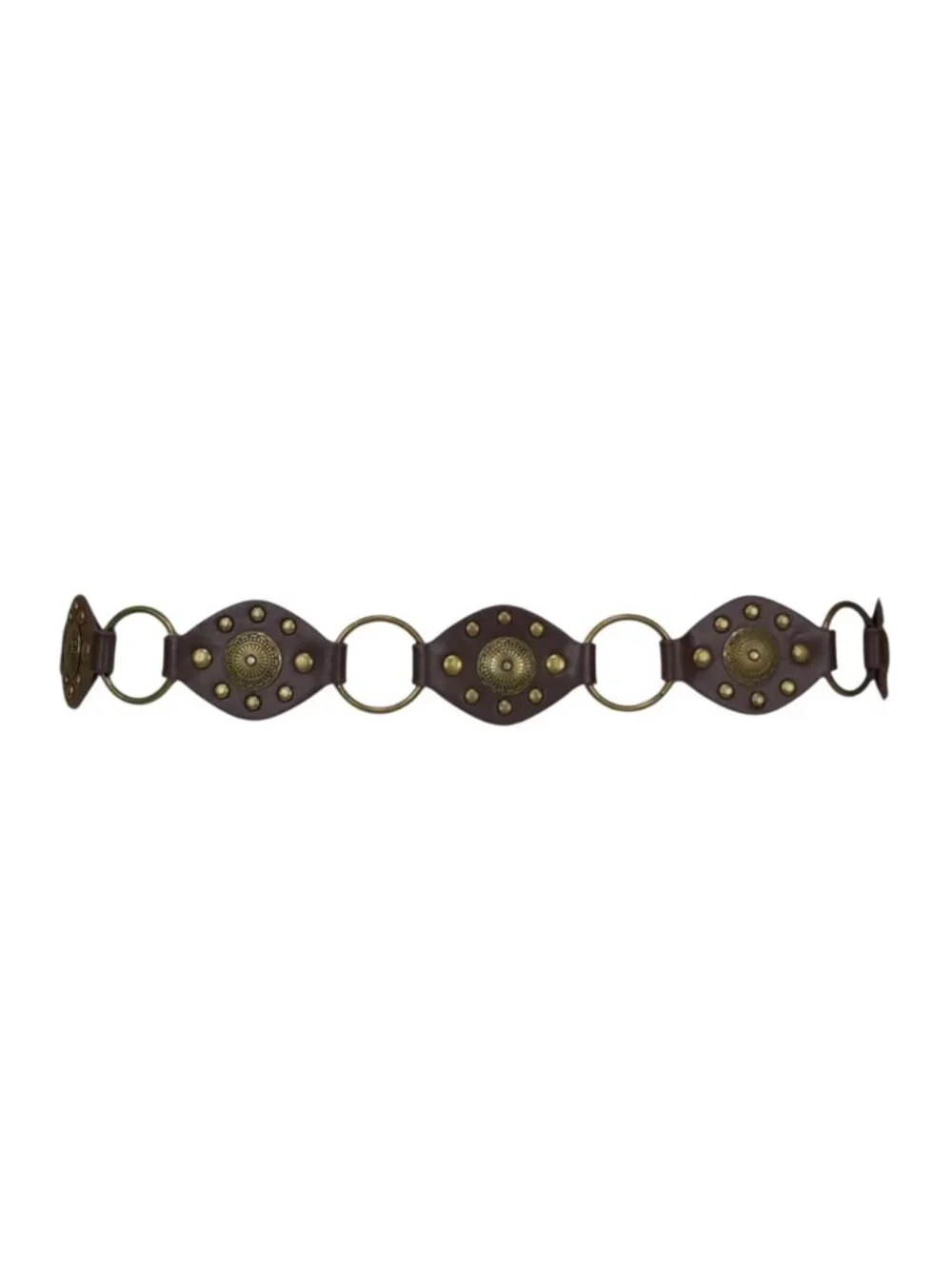 Truelove Brown Brass & Leather Belt with Brass Studs & Buckle M 1 1/2
